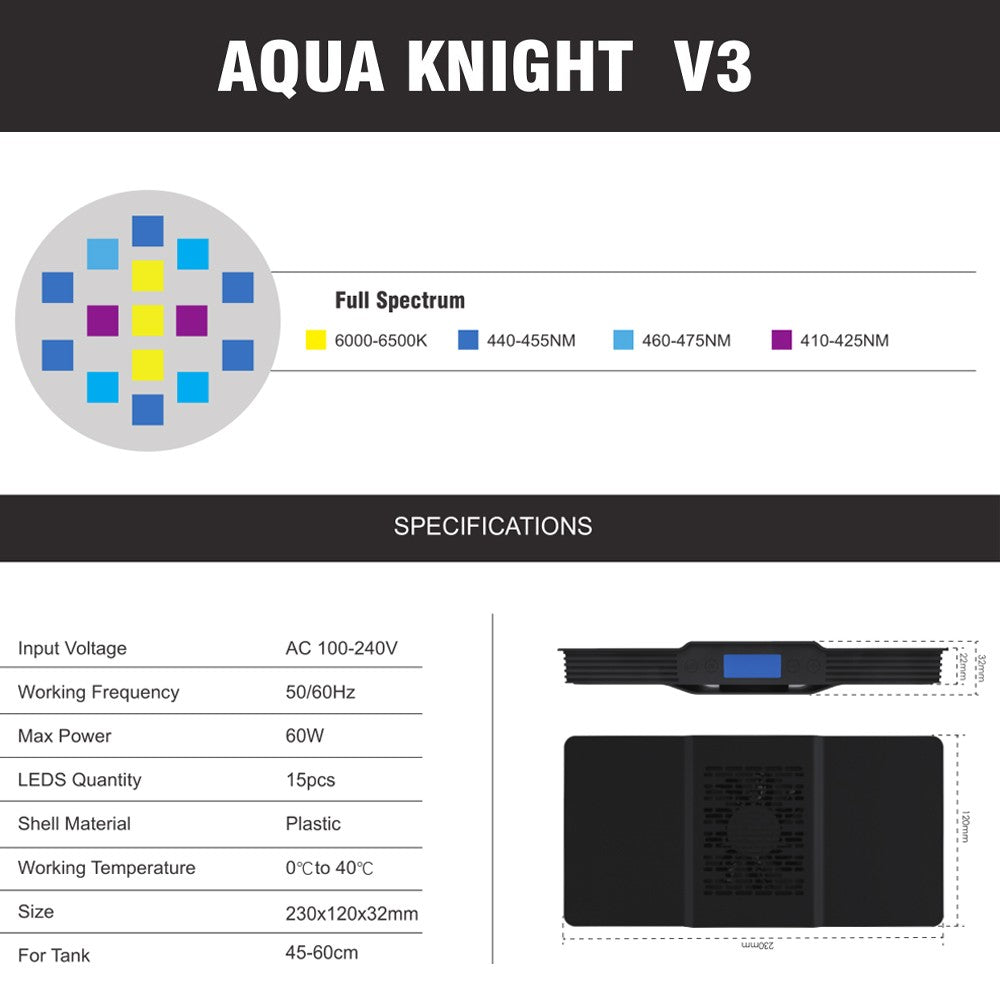 Aqua Knight V3 LED Aquarium Light 60W – Reef Coral Light with Timer | Petsgool India