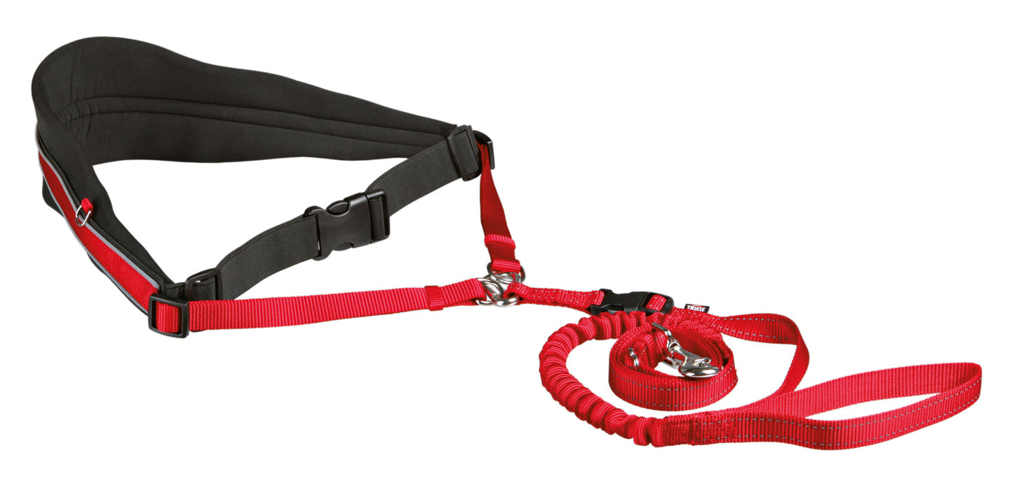 Trixie Germany Waist Belt with Leash, Wide, Neoprene Padded, Belt: 70–120 cm, Leash: 1.10-1.50m, Red - Petsgool Online