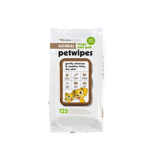 Petkin Oatmeal Mega Valu-Pak Petwipes (125ct) - Petsgool Online