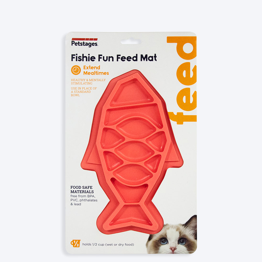 Fishie Fun Feed Mat Cat Slow Feeder, 28 cm x 18 cm, Pink NEW - Petsgool Online