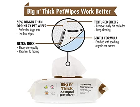 Petkin Big N' Thick Oatmeal Pet Wipes, 100 Wipes - Petsgool Online