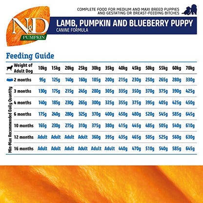 Farmina N&D Pumpkin Lamb & Blueberry Puppy Medium Maxi Dog Food 12kg - Petsgool Online