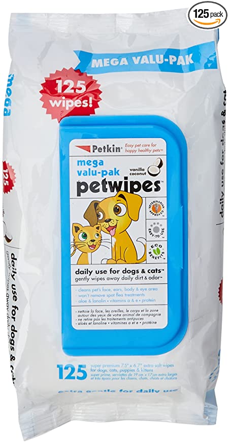 Petkin Petwipes Mega-Value Pak, 125 wipes - Petsgool Online