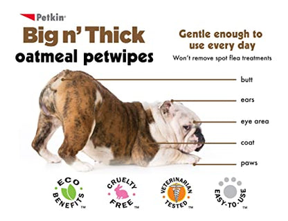 Petkin Big N' Thick Oatmeal Pet Wipes, 100 Wipes - Petsgool Online