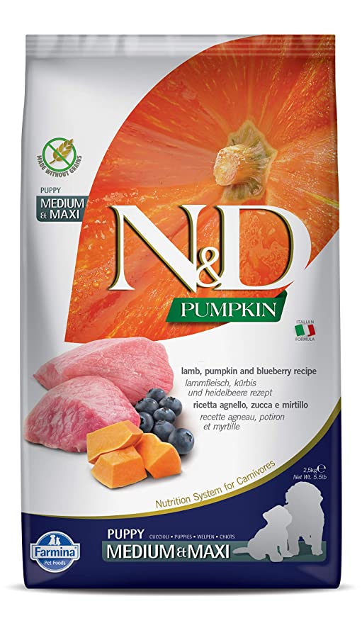 Farmina N&D Pumpkin Lamb & Blueberry Puppy Medium Maxi Dog Food 2.5kg - Petsgool Online