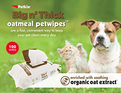 Petkin Big N' Thick Oatmeal Pet Wipes, 100 Wipes - Petsgool Online