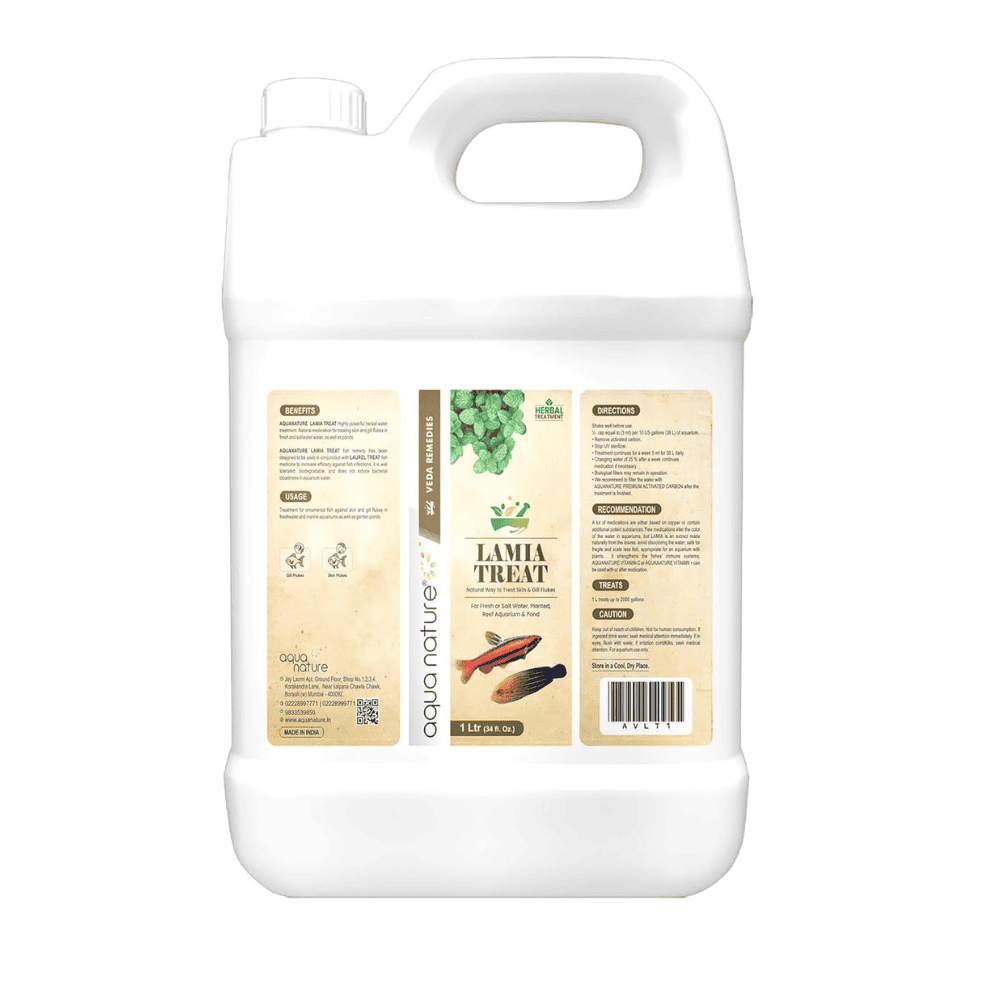 AquaNature Veda Remedies Lamia Treat Natural Way to Treat Skin & Gill Flukes for Freshwater, Saltwater, Planted & Reef Aquarium & Pond