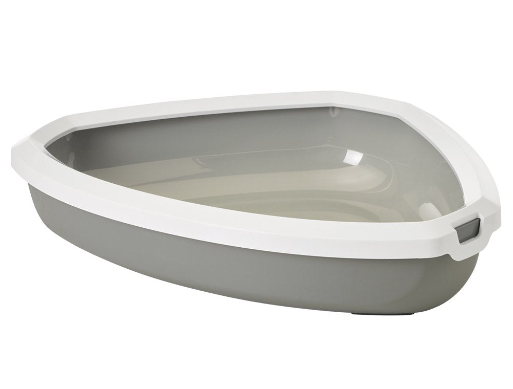 Savic Rincon Corner Litter Tray with Rim, 23 x 18 x 5 inch, Cool Grey - Petsgool Online